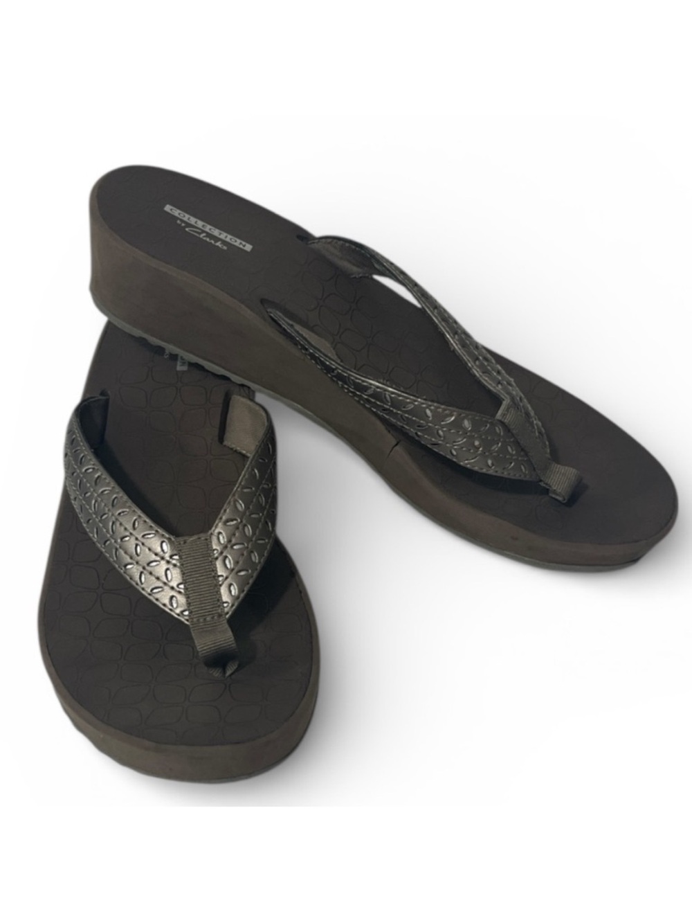 Clarks Liya Gaze Brown Wedge Sandals W 9 Flip Flops